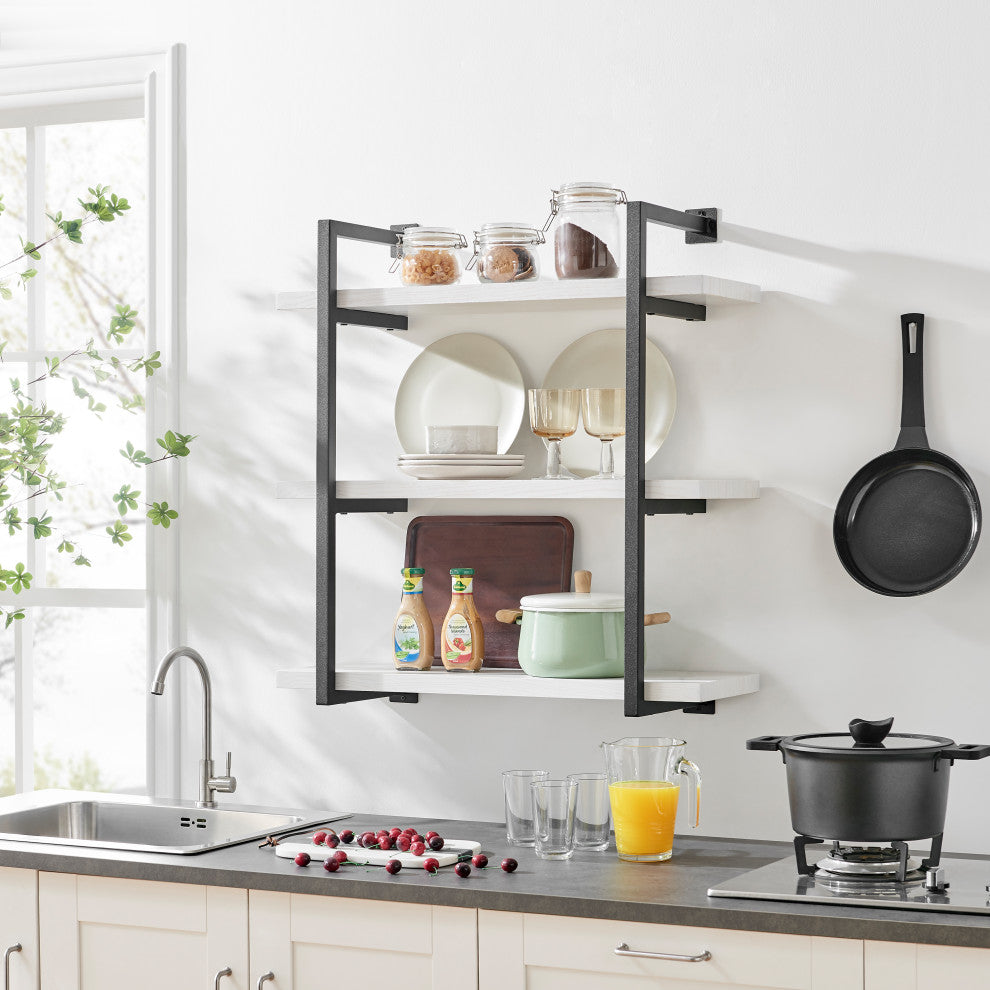 Danya B. Modern 3-Tier Hanging Wall Shelves, Metal and White Birch Finish