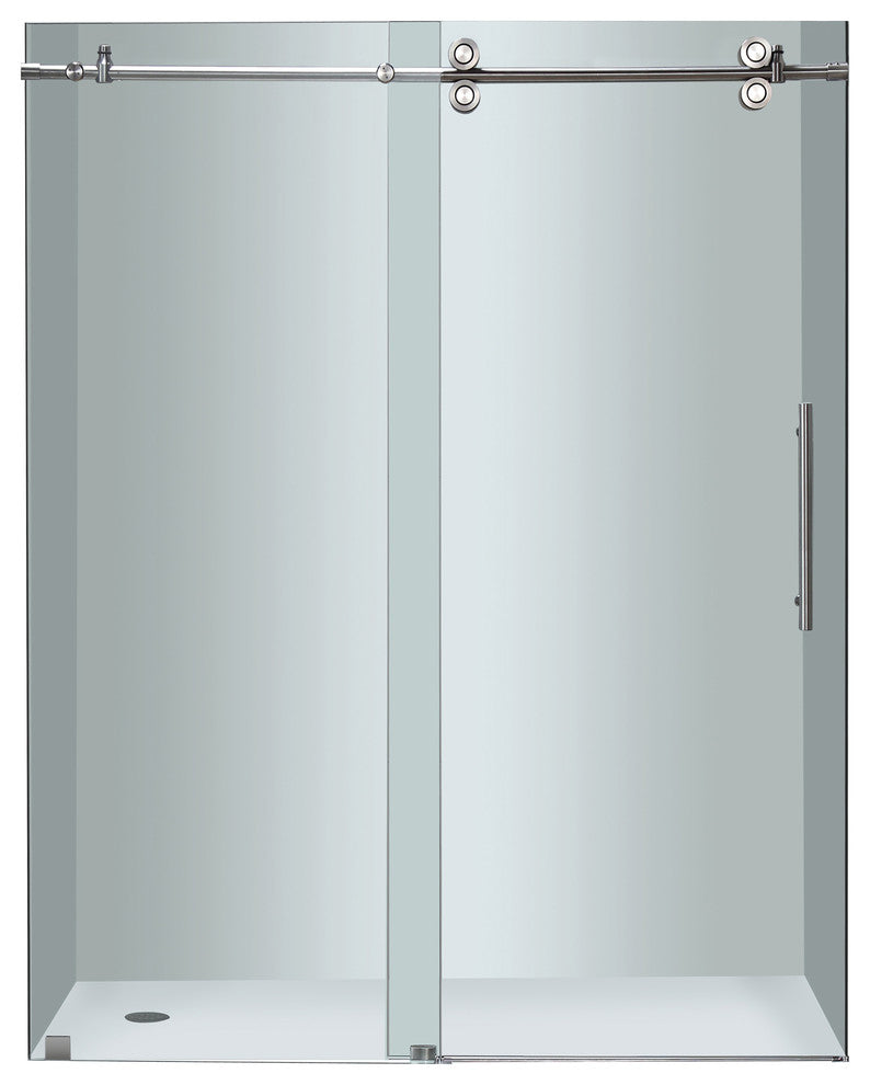 Aston Langham Completely Frameless Sliding Shower Door, Stainless Steel, 60"x75"