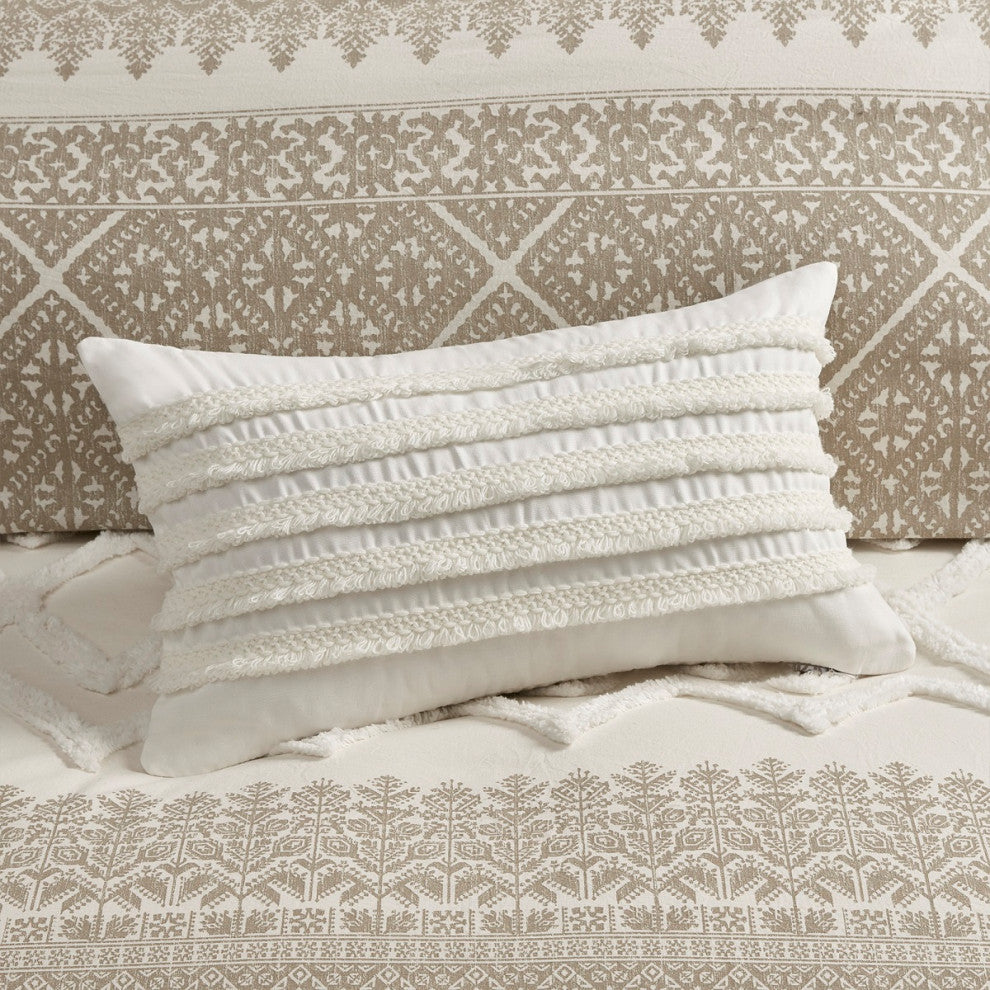 INK+IVY Mila 3 Piece Cotton Comforter Set With Chenille Tufting, Taupe