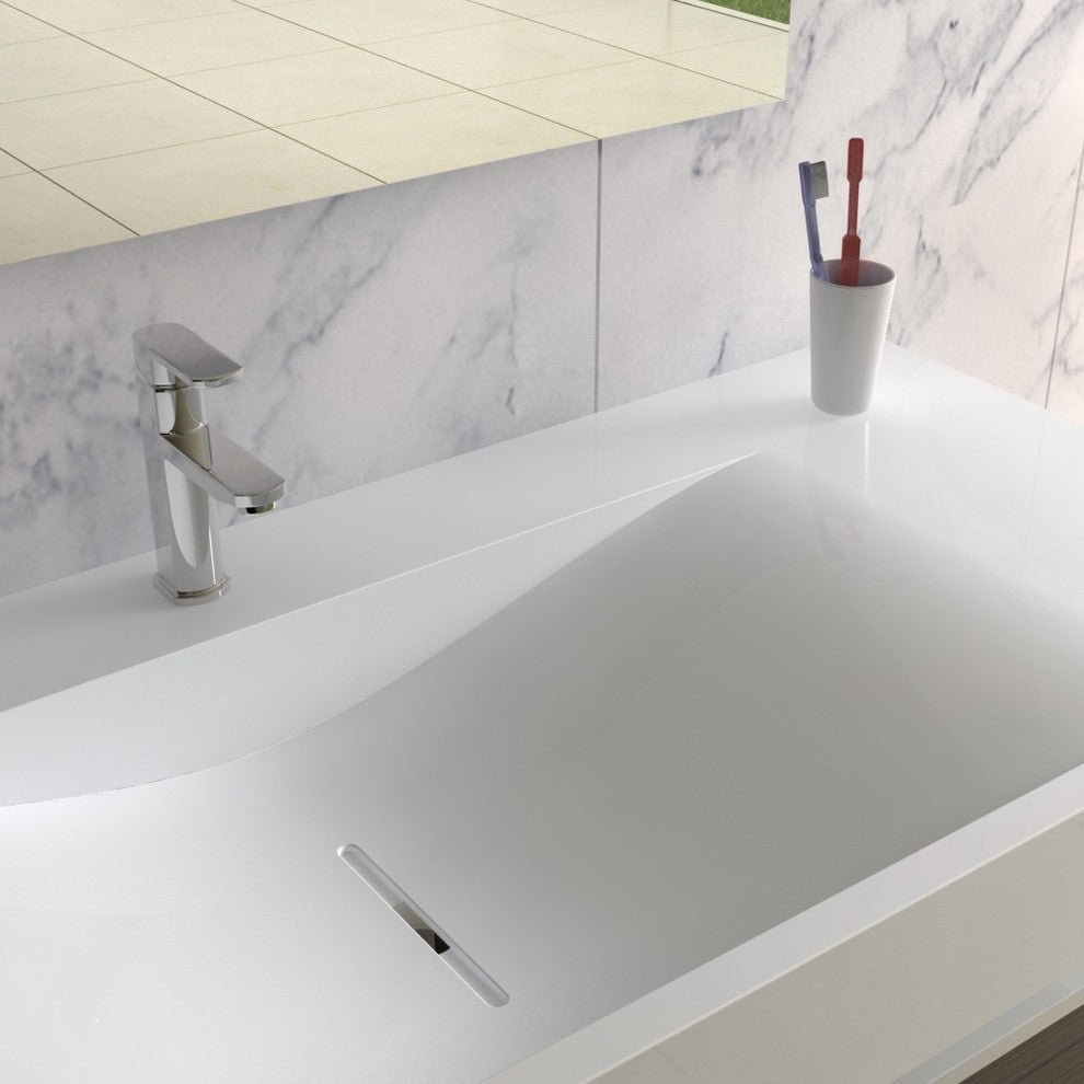 ADM Rectangular Ramped Wall Mounted Sink, White, 39", Glossy White
