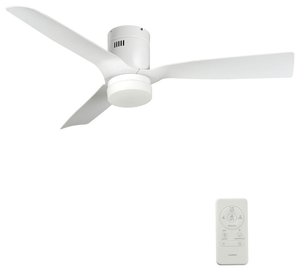 CARRO Flush Mount Ceiling Fan with Dim LED Light and Remote 10 Speed DC Motor, White, 52"