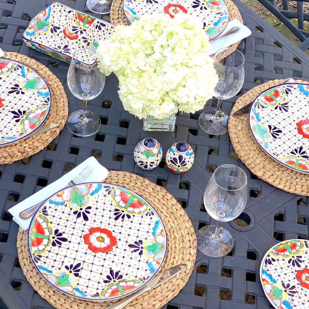 Encantada Handmade Dinner Plates, Set of 2, Dots and Flowers