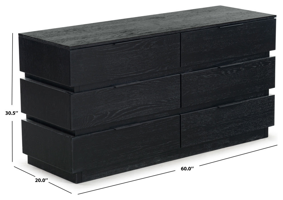 Safavieh Couture Titus 6 Drawer Stacked Dresser, Black