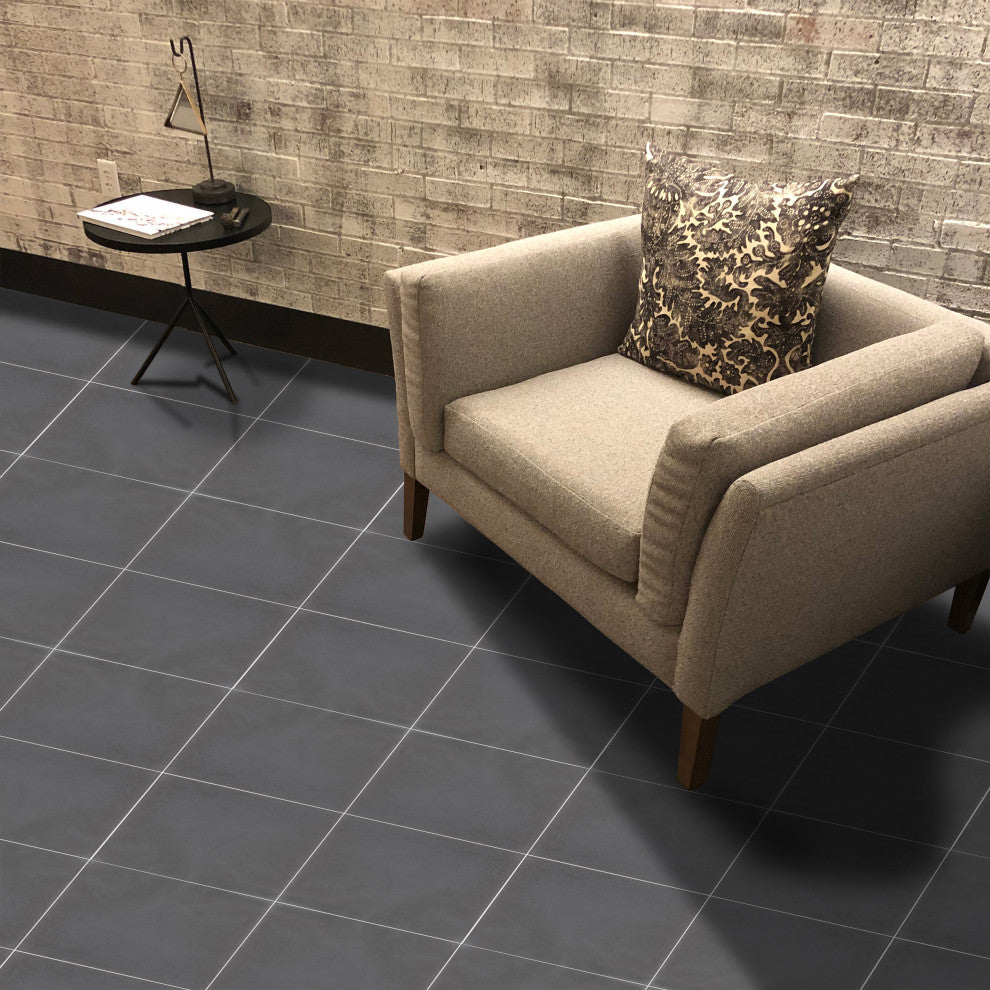 8"x8" Solid Color Handmade Cement Tile, Black, Set of 12
