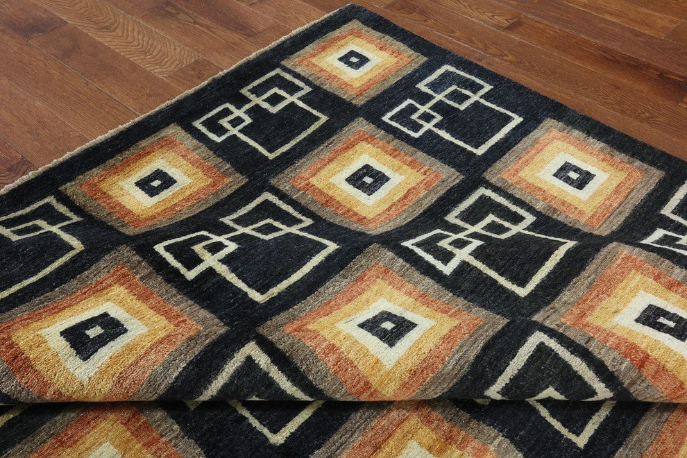Gabbeh Collection Oriental 7x10 Black Hand Knotted Geometric Wool Area Rug H9199