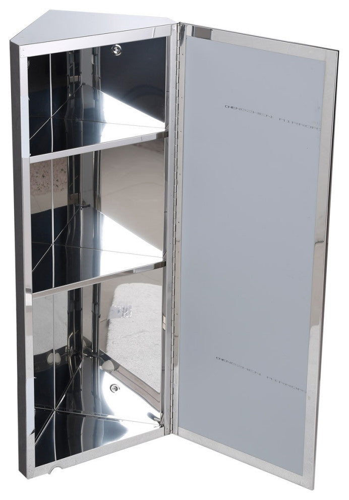 Corner Wall Mount  Medicine Cabinet Stainless Steel Bathroom Cabinet with Mirror