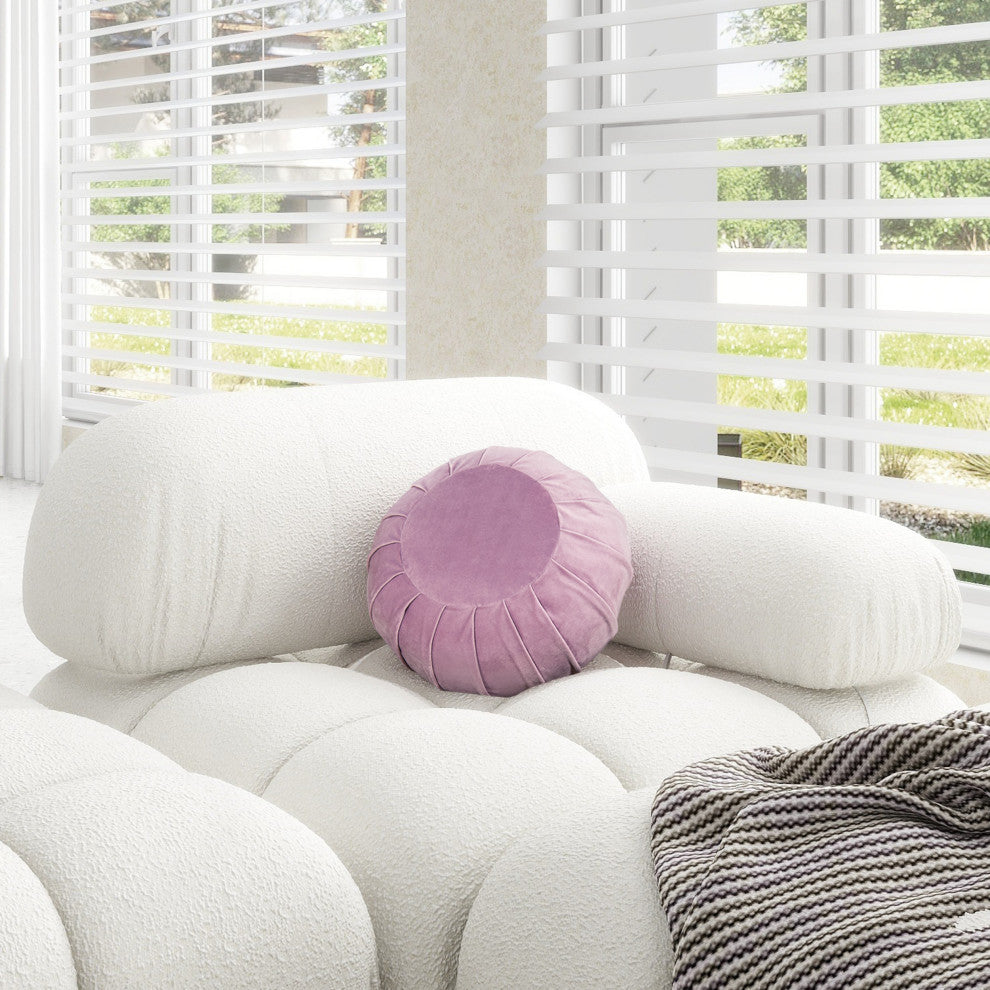 Pouffe 13" Velvet Round Pleated Accent Throw Pillow, Lavender
