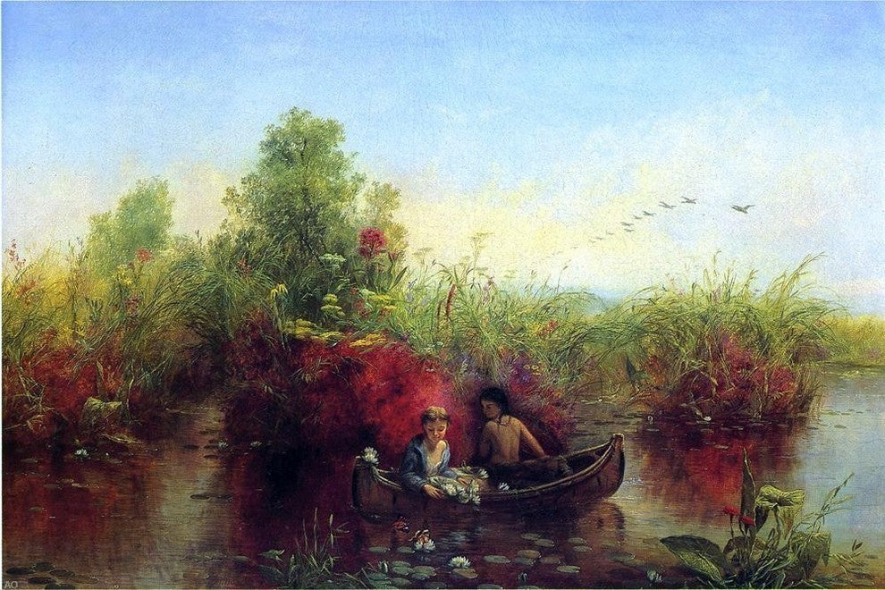 Jerome B. Thompson Gathering Waterlilies Premium Canvas Print