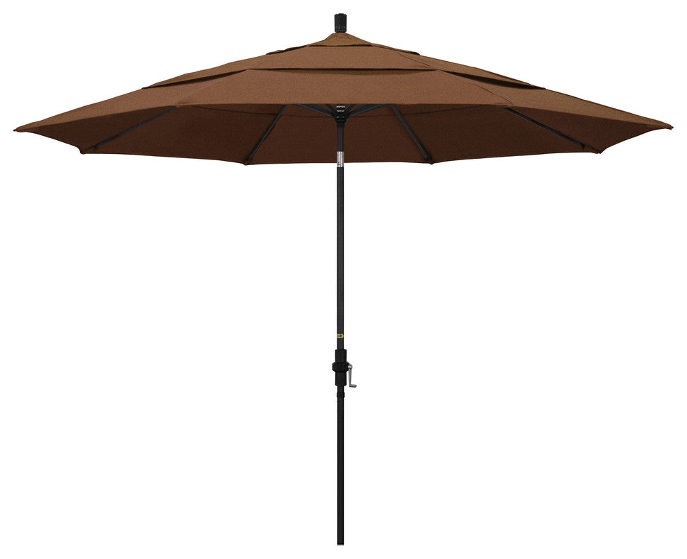 11' Stone Black Collar Tilt Crank Aluminum Umbrella, Sunbrella, Teak
