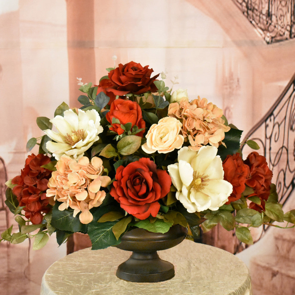 Elegant Silk Flower Arrangement with Hydrangeas, Magnolias and Roses
