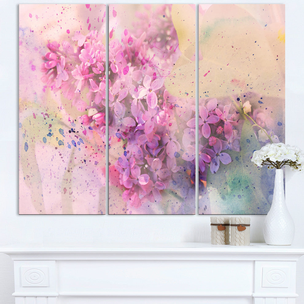 "Twig of Lilac Flowers" Metal Wall Art, 3 Panels, 36"x28"