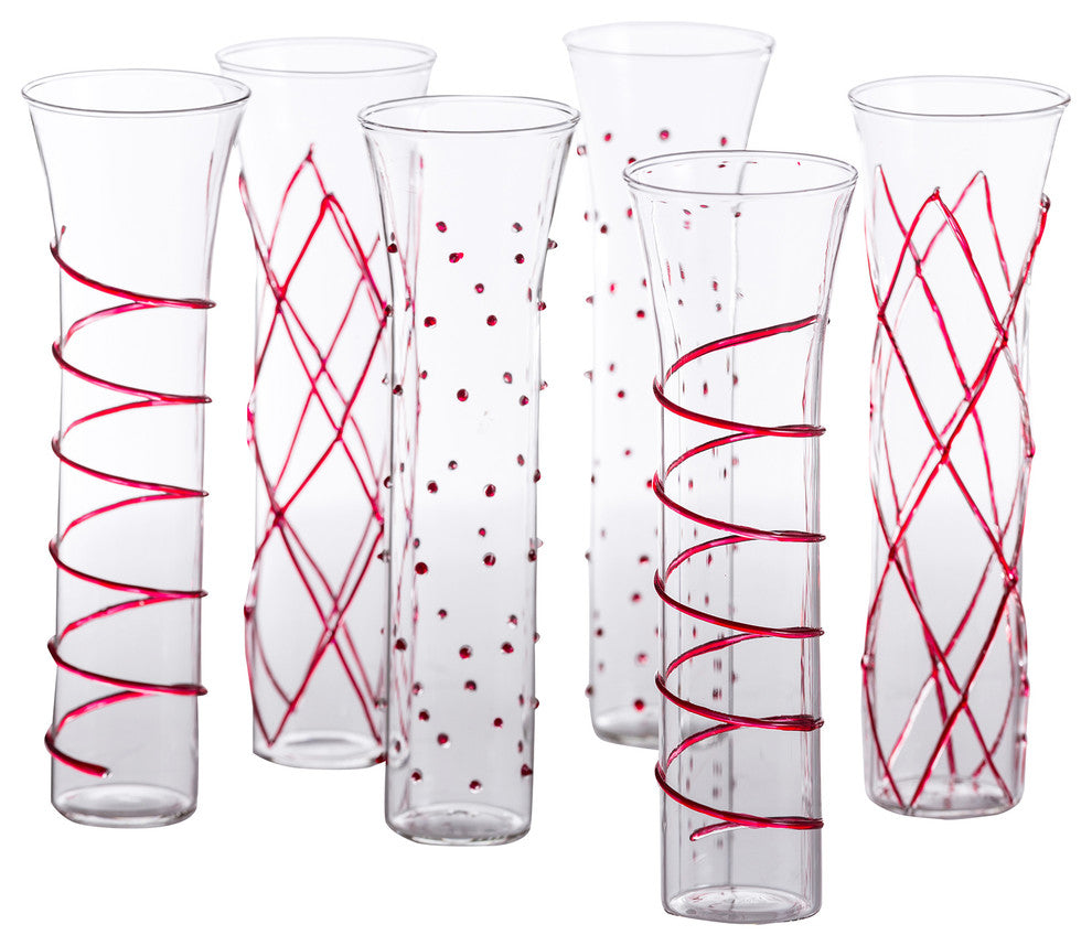 Razzle Dazzle Assorted Stemless Flutes, 6-Piece Set, Red