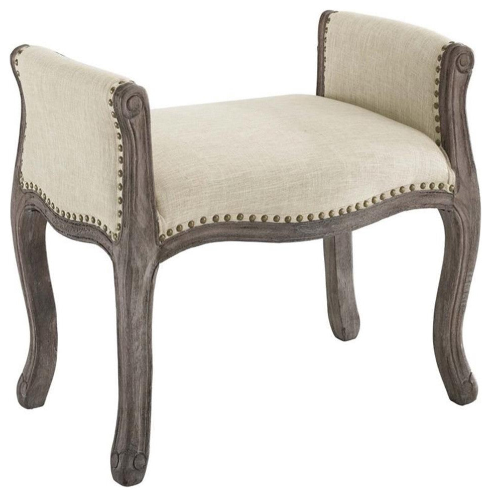 Modway Avail Vintage French Upholstered Polyester Fabric Bench in Beige