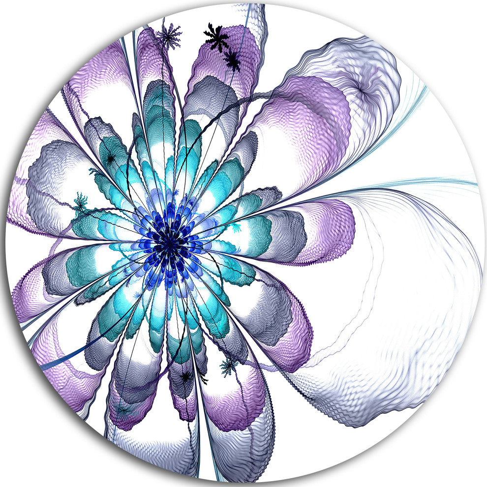 Fractal Flower Light Blue, Floral Digital Art Round Metal Wall Art, 11"