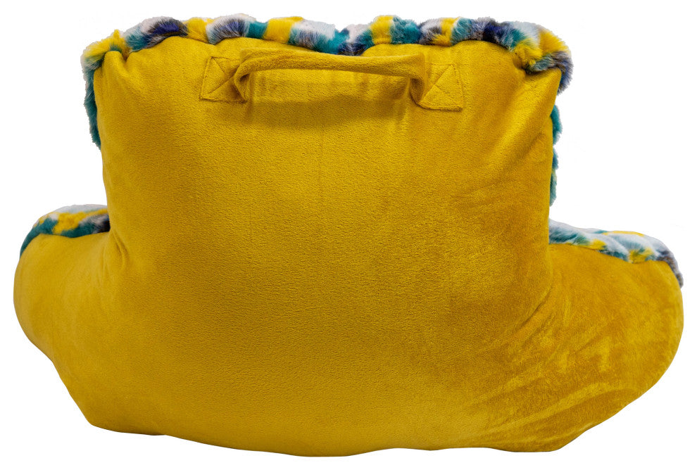 Multi Jacquard Faux Fur Bed Rest NEED ASSEMBLY, 20" x 18" x 17", Teal