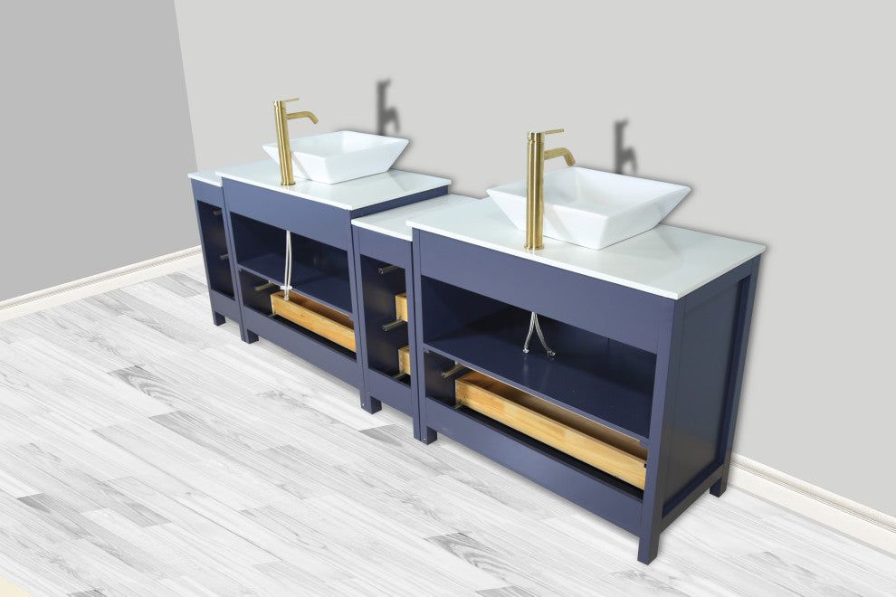Vanity Art Vanity Set With Vessel Sink, Blue, 96", Standard Mirror