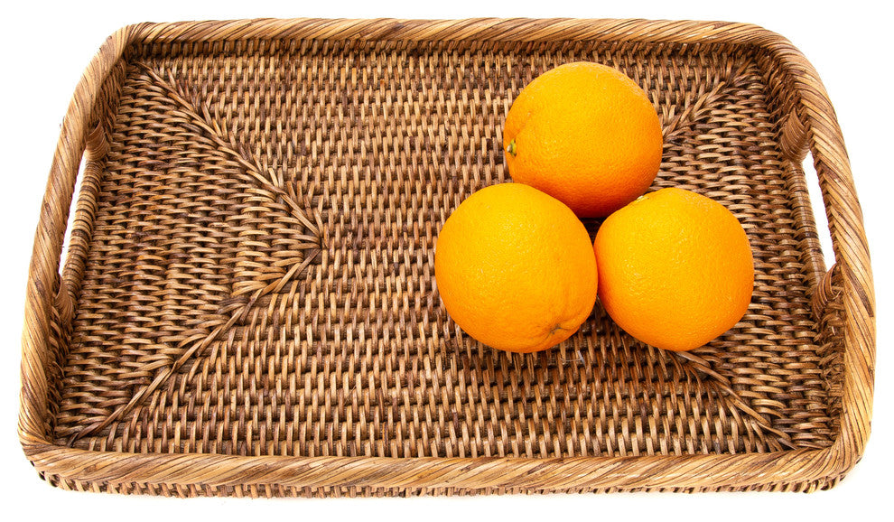 Artifacts Rattan™ Rectangular Vanity Tray With High Handles, Honey Brown, 14"x10"