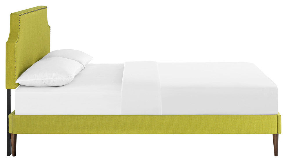 Modway Laura Full Fabric Platform Bed With Round Tapered Legs, Wheatgrass