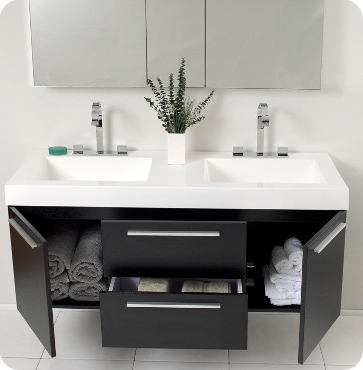 Opulento Black Modern Double Sink Bathroom Vanity, Faucet FFT3076BN
