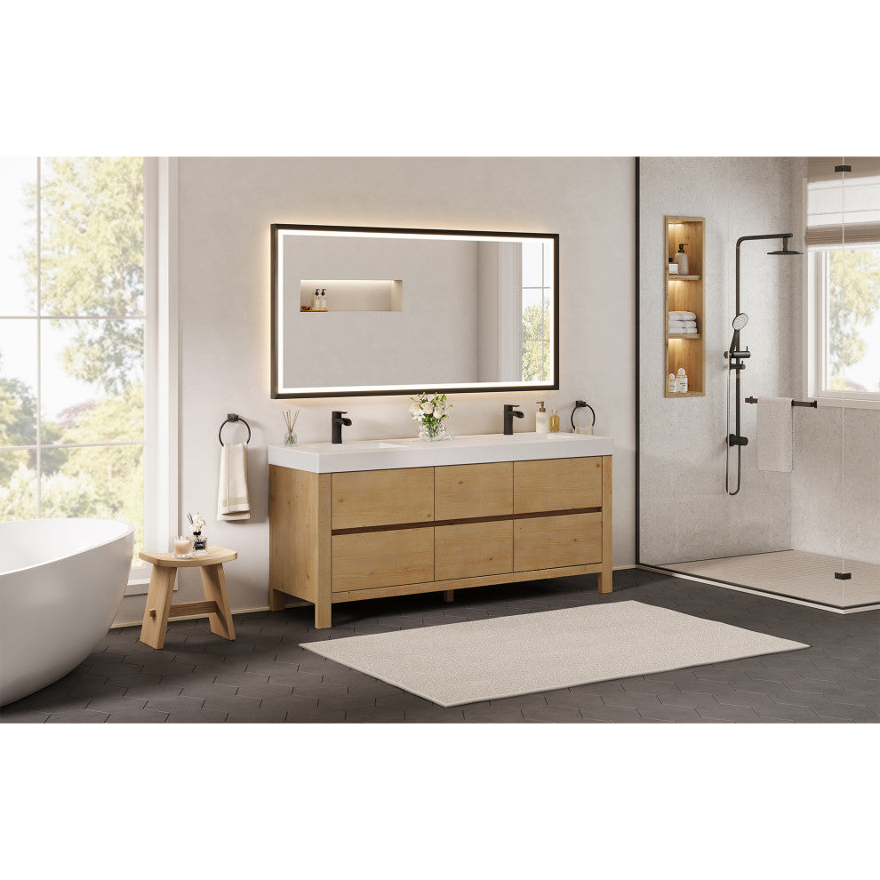 Cascadia Bathroom Vanity, Weathered Fir, 72", With Mirror