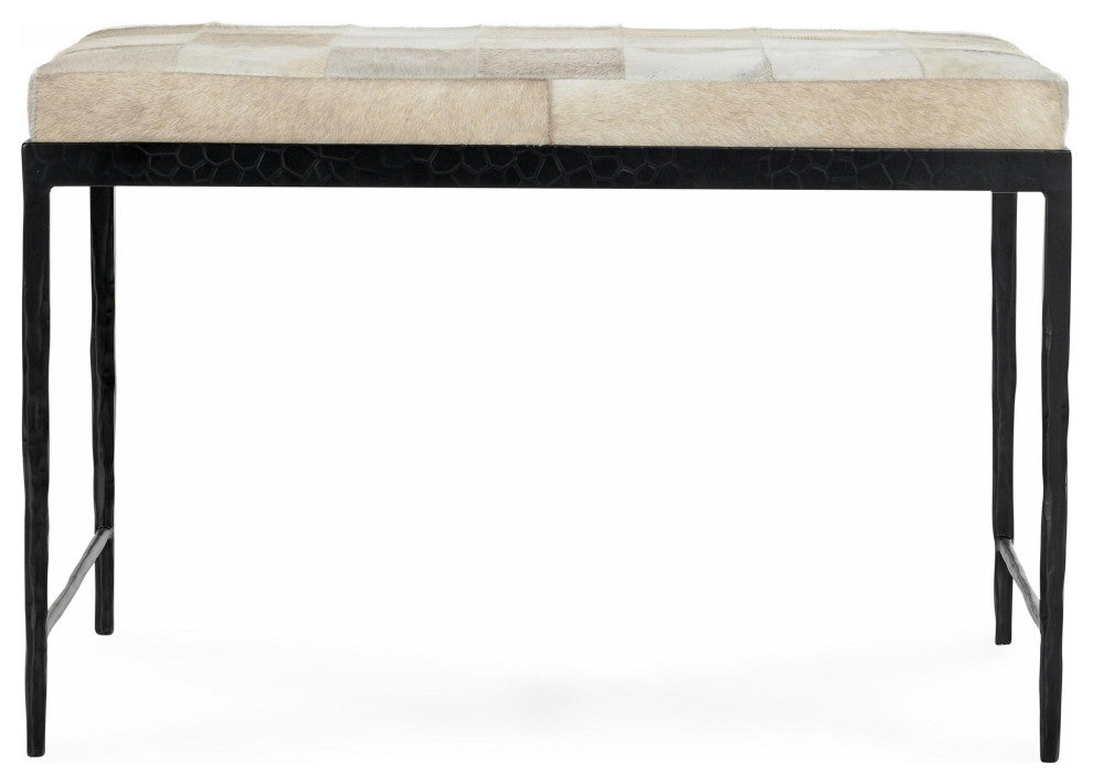 Achen Leather Hide Ottoman Bench by Kosas Home , Beach Ivory, 28"