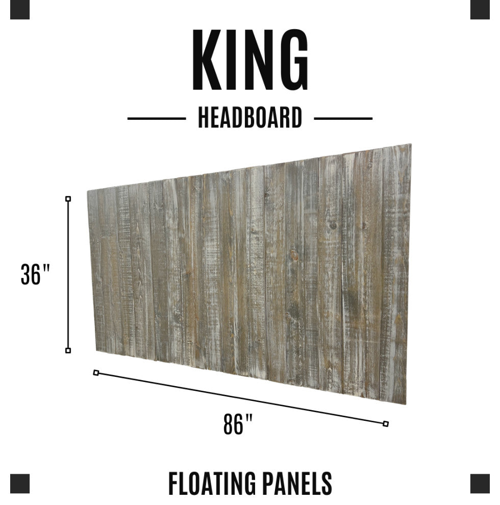 Solid Wood Headboard with Smooth Natural Wood Grain, Wall Mounted, Farmhouse, Graywash, King