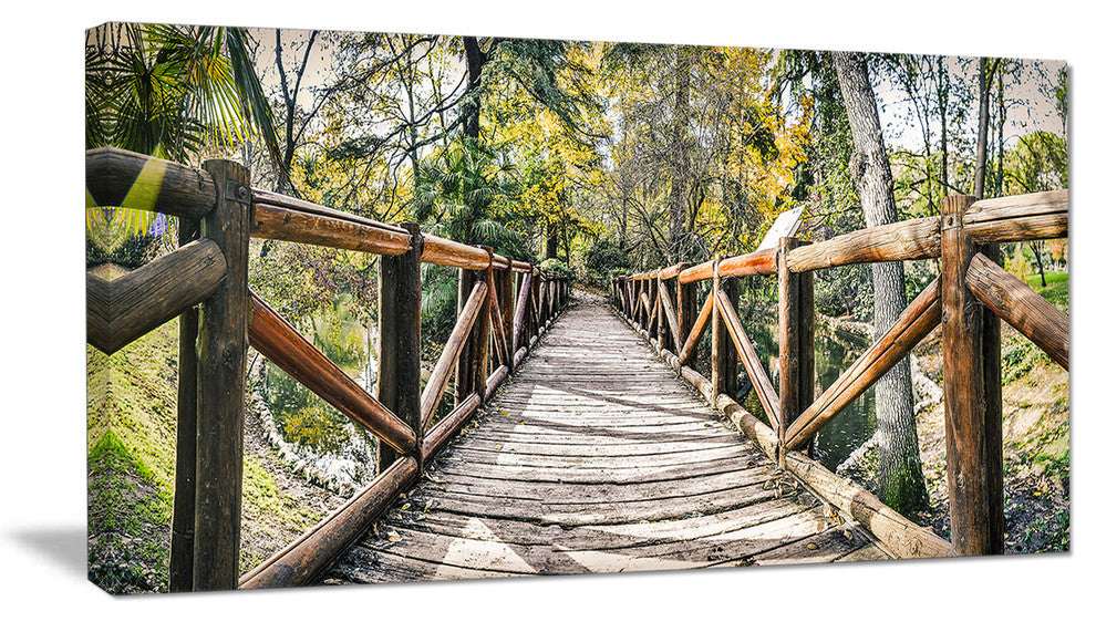 "Wooden Bridge in Forest" Wooden Sea Bridge Canvas Wall Art, 1 Panel, 60"x28"