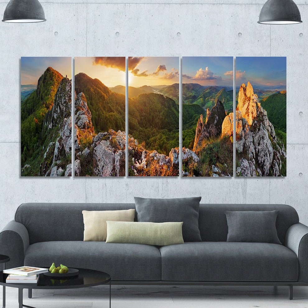 Panorama Mountains Slovakia, Landscape Canvas Art Print, 60"x28", 5 Panels