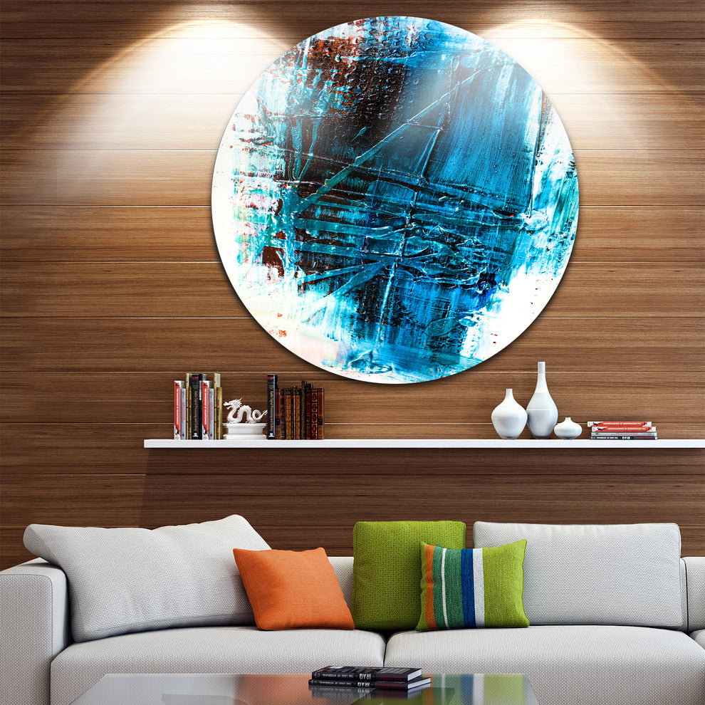 Abstract Blue Structure Art, Abstract Large Disc Metal Wall Art, 23"