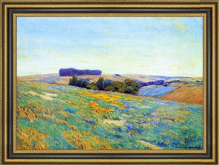 Granville Redmond Poppies and Lupine  Framed Premium Canvas Print, 18"x27"