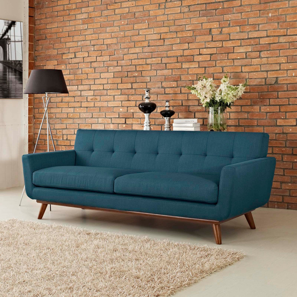 Engage Upholstered Fabric Sofa, Azure