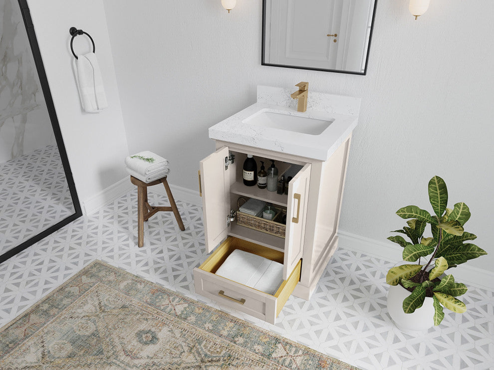Boston 24" Single Sink Bath Vanity in Fine Grain 2" Calacatta Sienna