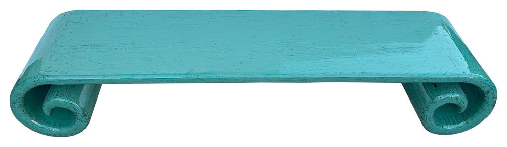 Distressed Aqua Turquoise Scroll Long Rectangular Coffee Table Stand Hws4426
