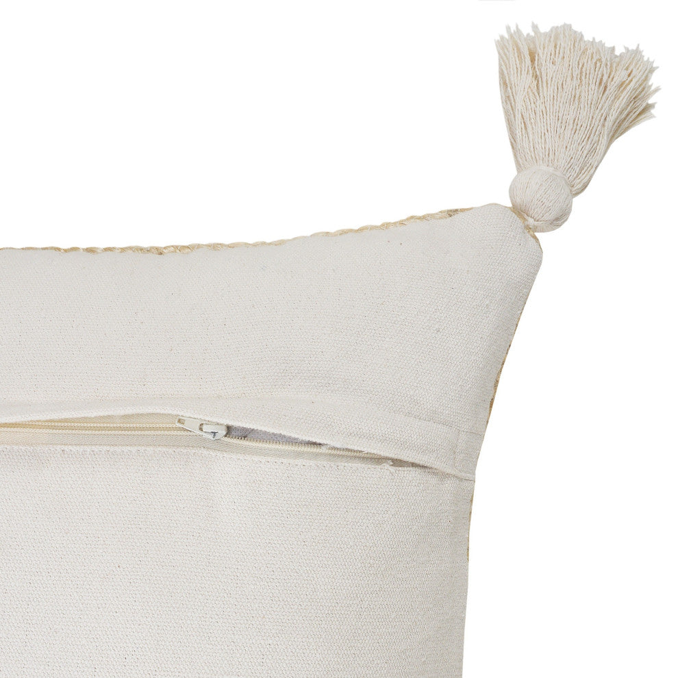 Natural Jute Throw Pillow with Tassels