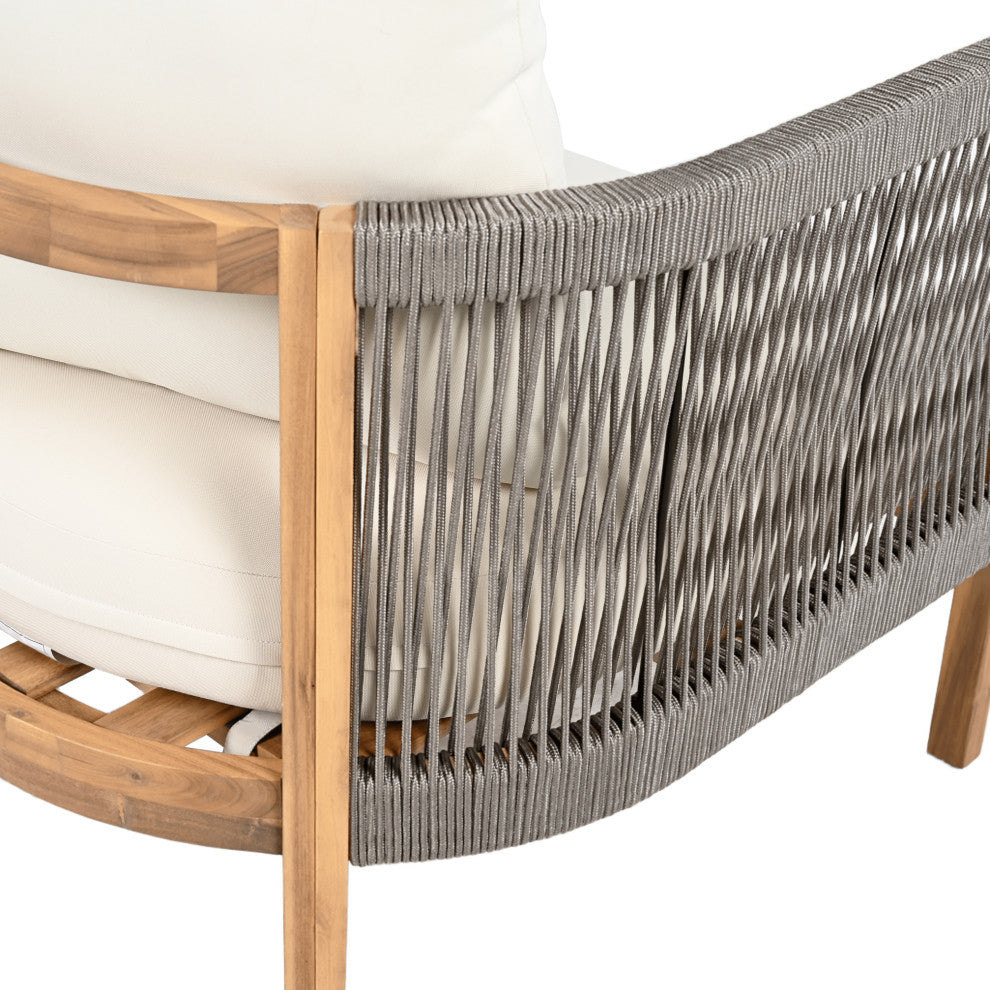 GDF Studio Outdoor 3-Seater Patio Acacia Wood Sofa, Teak/Gray/Beige