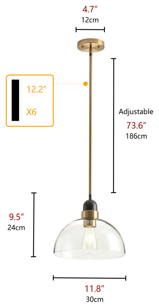 Industrial Matte Black Glass Shade Pendant Light With Brass Finish