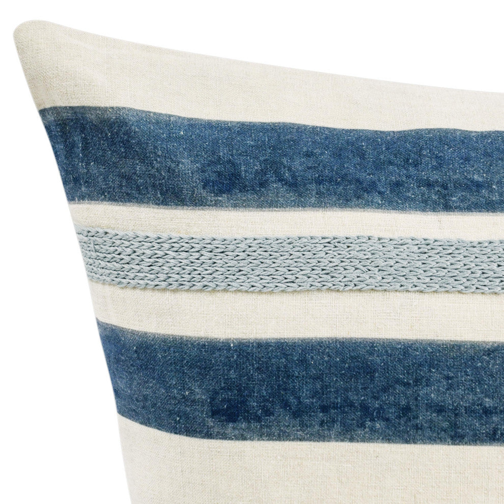 Seiano 22" Belgian Linen Fabric Blue Throw Pillow