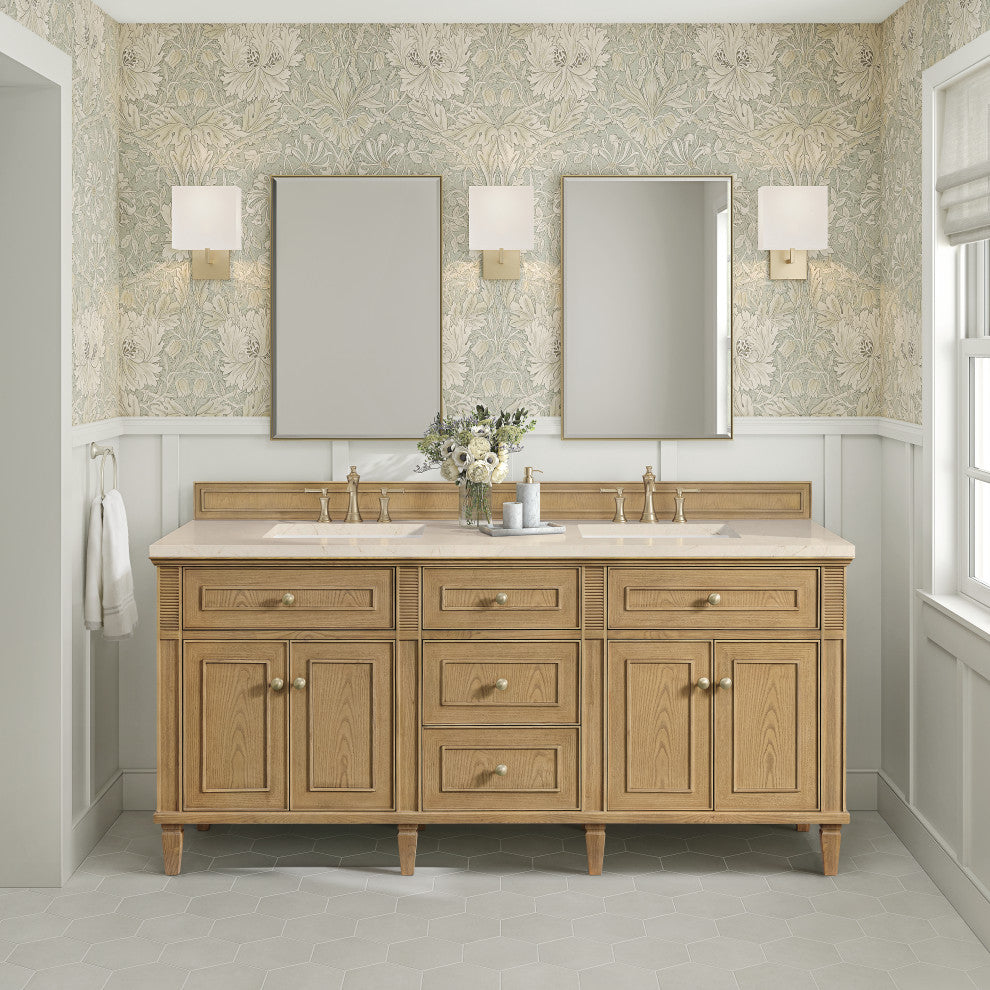 Lorelai 72" Double Vanity, Light Natural Oak, 3 CM Eternal Marfil Top