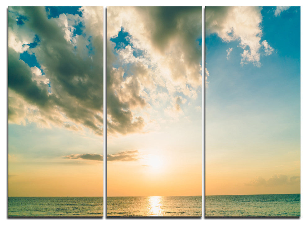 Clouds Together Over Blue Seashore - Seashore Metal Wall Art - 36x28 - 3 Panels