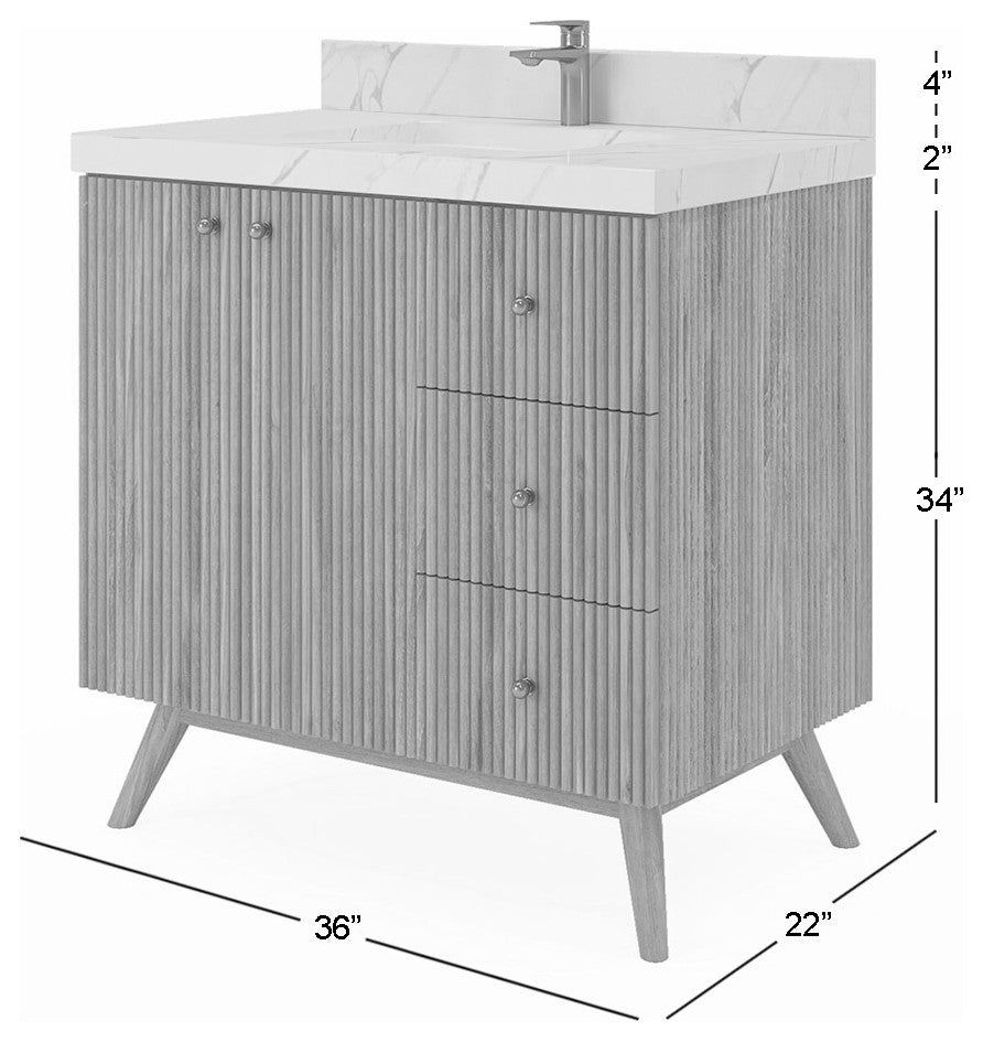 Pasadena 36 Center Sink Bath Vanity in Light Natural Teak 2" Viola Gold