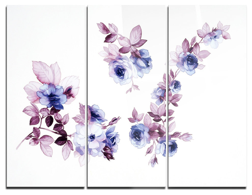"Watercolor Flowers" Glossy Metal Wall Art, 3 Panels, 36"x28"