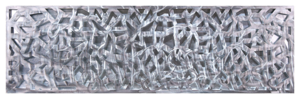 "Silver Enigma" Polished Steel Sculpture Abstract Wall Art, Silver Leaf, 72"x22"