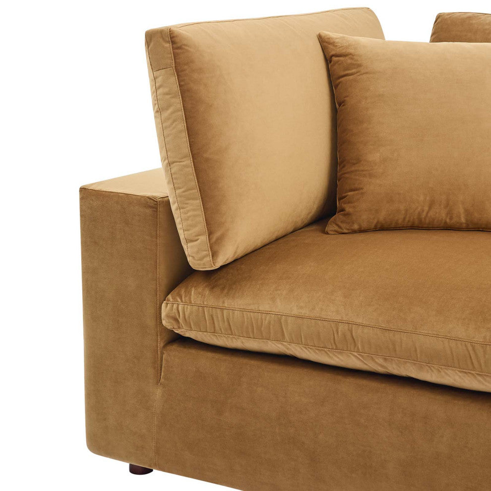 Commix Down Filled Overstuffed Performance Velvet Corner Chair Cognac