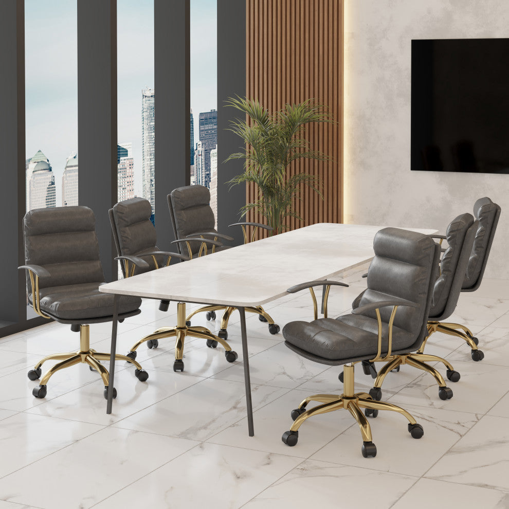 LeisureMod Regina Modern Leather Adjustable Conference Chair, Titanium Gray