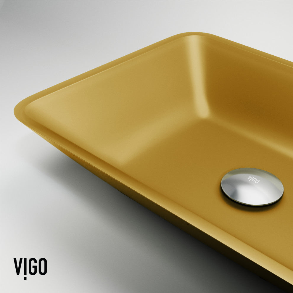 VIGO Sottile 18"L x 13"W x 4"H Glass Rectangular Vessel Bathroom Sink, Citron