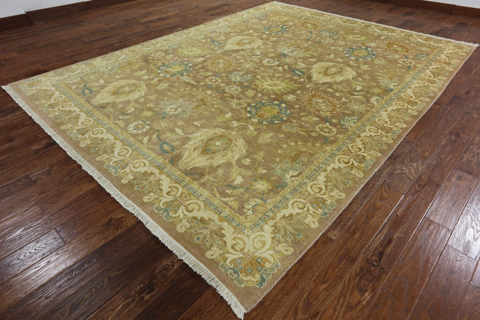Authentic Oushak Hand-Knotted Mocha Peshawar Chobi Oriental Wool Rug, 9'x12'