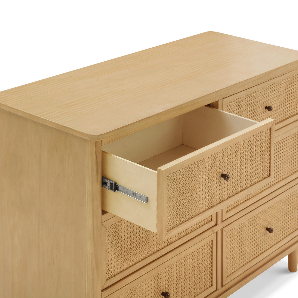 Marin With Cane 6 Drawer Assembled Dresser, Honey/Honey Cane