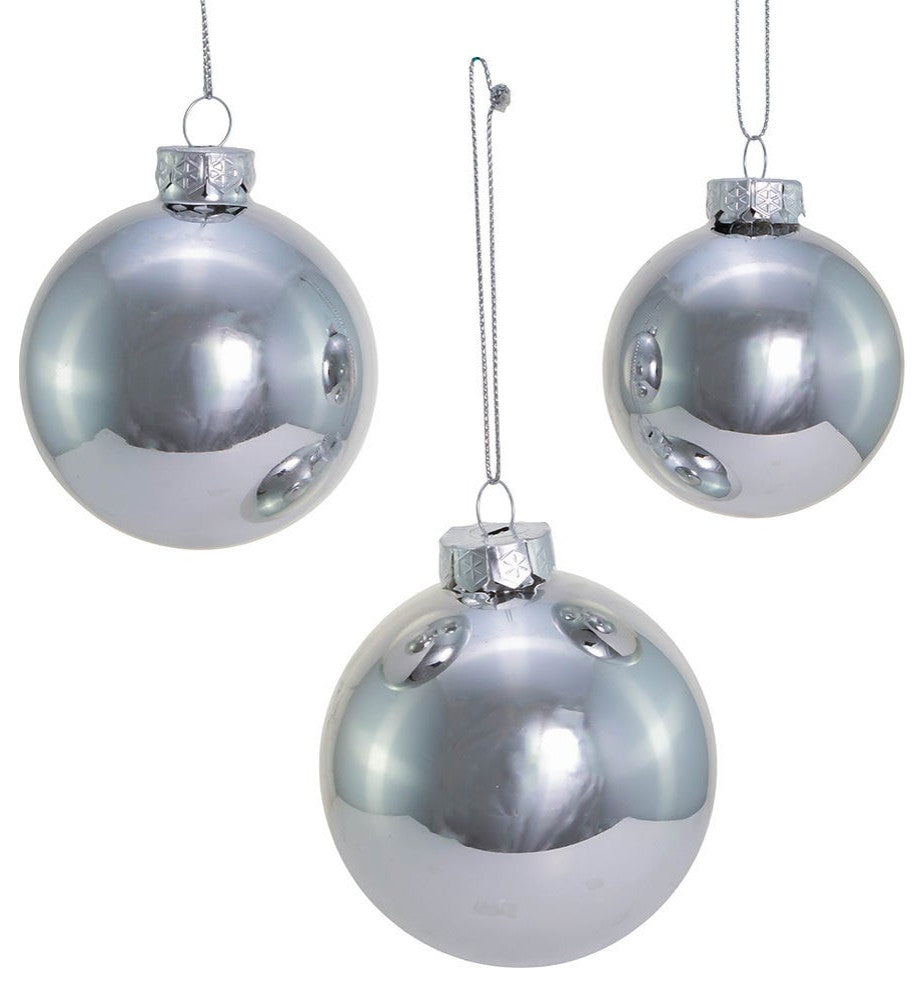 60-80MM Shiny Silver Glass Ball Ornaments, 20-Piece Set