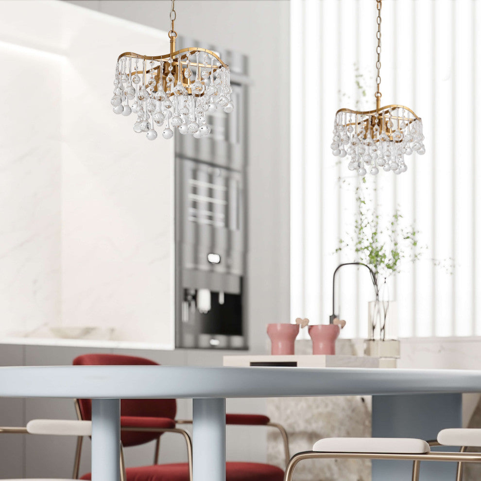 Angela Brushed Brass 4-light Glam Crystal Teardrop Tiered Chandelier