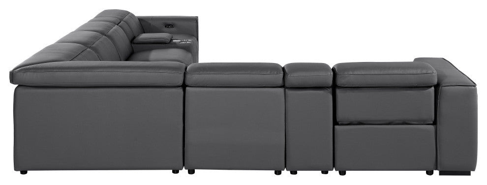 Niccolo Italian Leather 8-Piece L-Shaped Power Reclining Sectional, Dark Gray